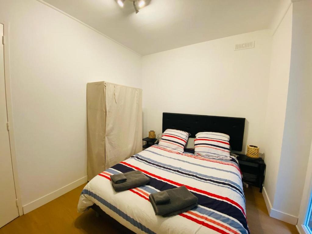 特里尼亚克Appartement Confortable - Trignac Centre Ville的一间卧室配有一张带两个枕头的床