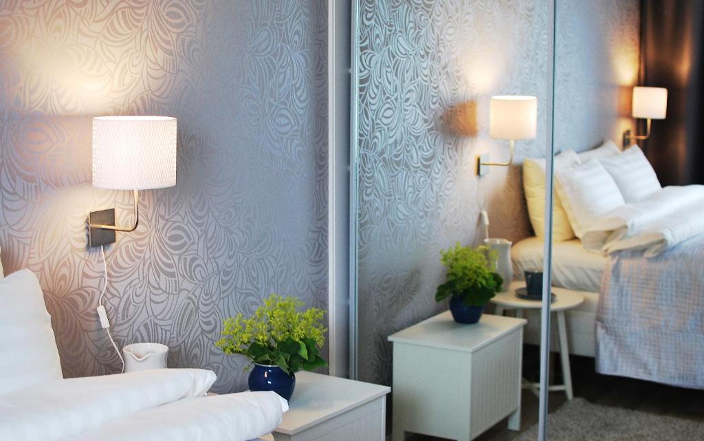 罗瓦涅米皮里克市中心公寓的客房设有带一张床和镜子的卧室