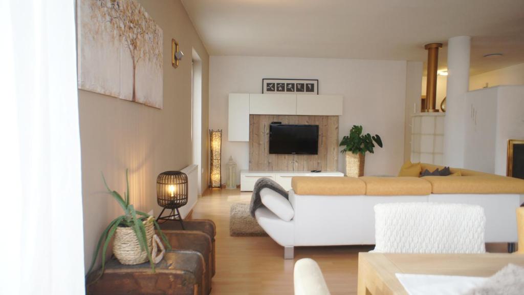 布列瑟农Apartment 66的客厅配有沙发和1张床