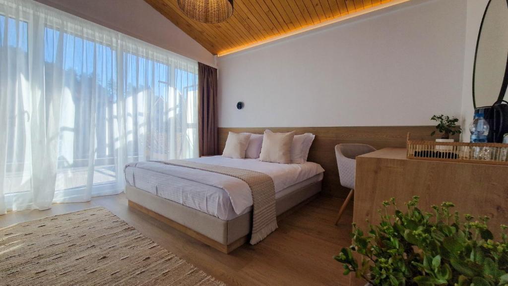 奥格尼亚诺沃Waterside SPA Hotel的一间卧室设有一张床和一个大窗户