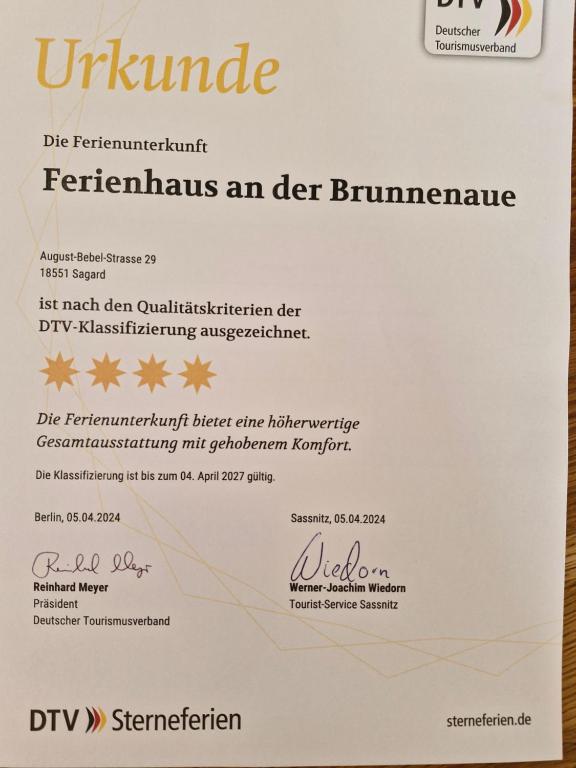 萨加尔德Ferienhaus an der Brunnenaue 4 Sterne zertifiziert kostenlos Wlan & Netflix的dvr 恢复的拒绝函
