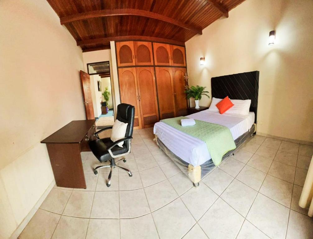 圣克鲁斯Hotel Palermo的一间卧室配有一张床、一张书桌和一张书桌