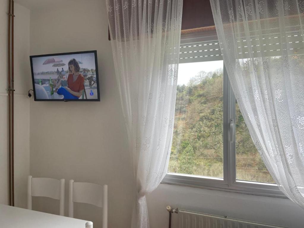 SeoaneCasa da Fontiña的挂在窗边墙上的电视