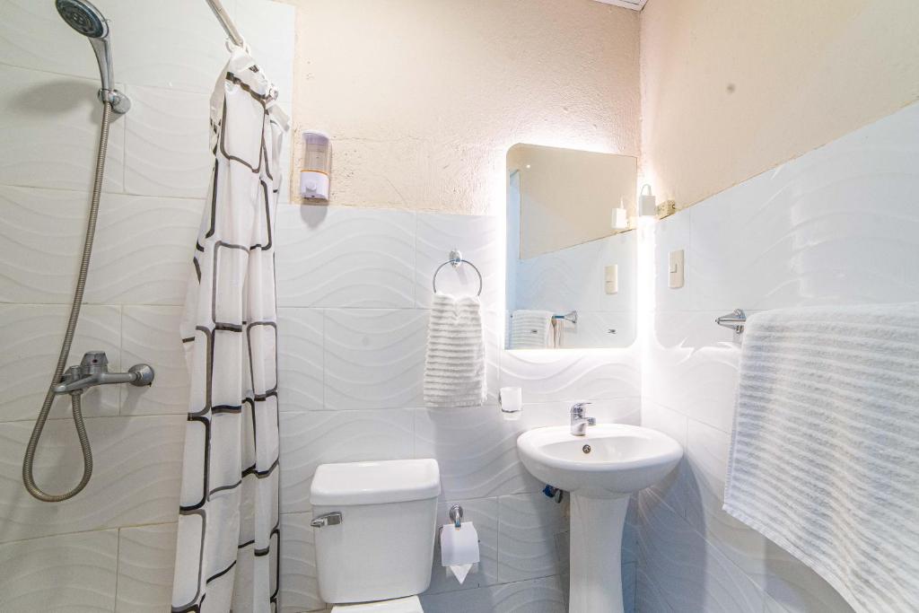 圣多明各Hostel Gato Colonial的白色的浴室设有卫生间和水槽。