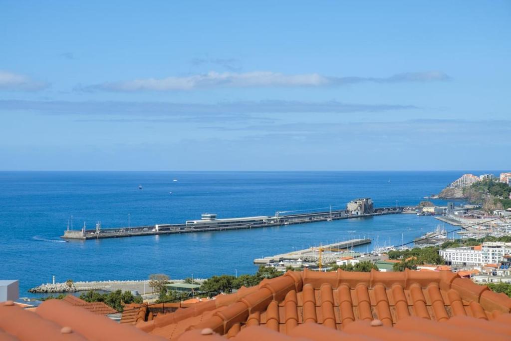 丰沙尔GuestReady - An amazing blue ocean view的享有水体和码头的景色