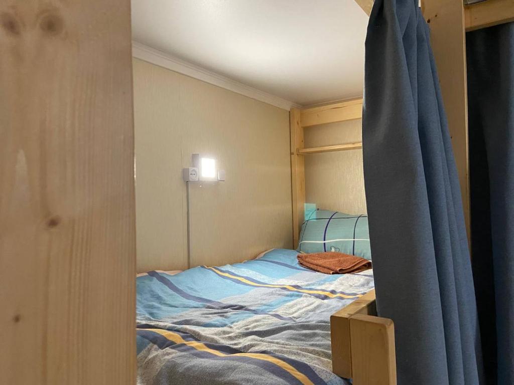 基希讷乌Hostel Buddha的一间带一张床和一个衣柜的小卧室