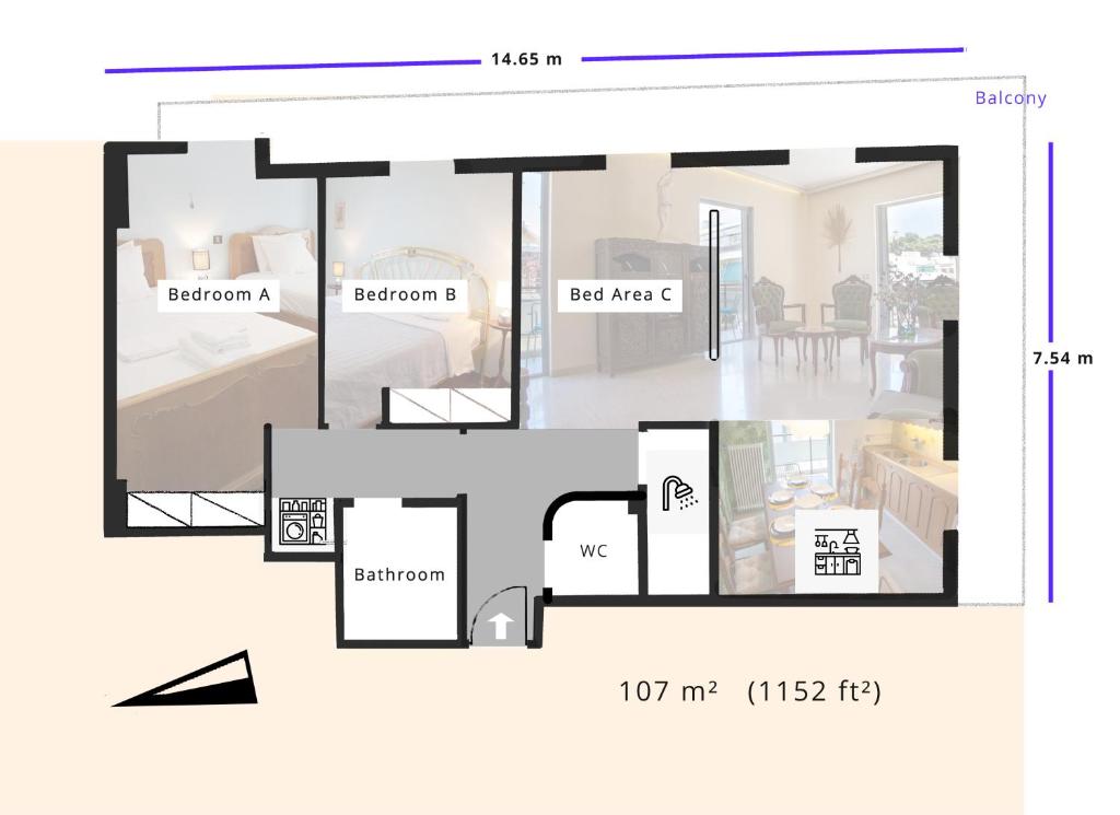 雅典Friends & Family的房屋的平面图