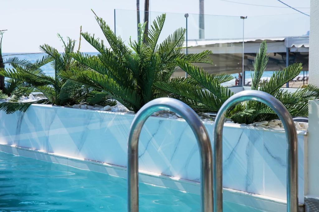 阿齐欧斯·贡多斯Agios Gordios Boutique Resort的一个带围栏和棕榈树的游泳池