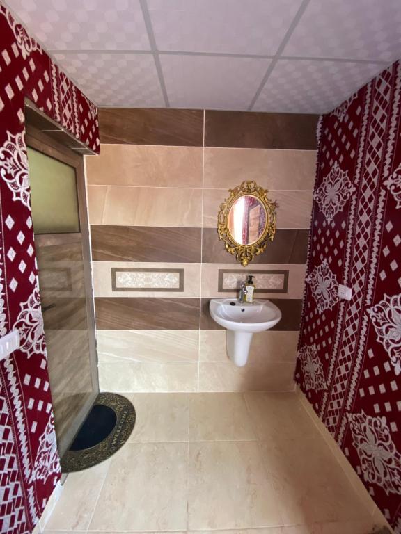 瓦迪拉姆Wadi Rum Grand的一间带水槽和淋浴的浴室