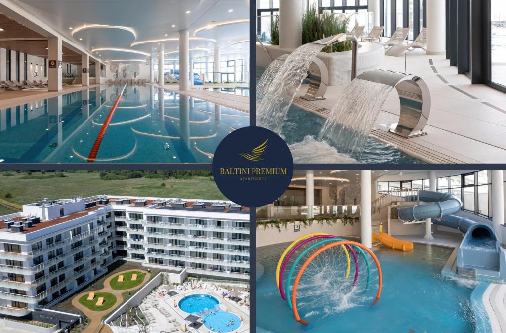 科沃布热格Baltini Premium Apartament Polanki Aqua的一张酒店游泳池和一个水上公园的照片