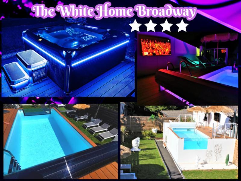 沙托鲁The White Home Broadway Love Room的游泳池和房子的照片拼凑而成