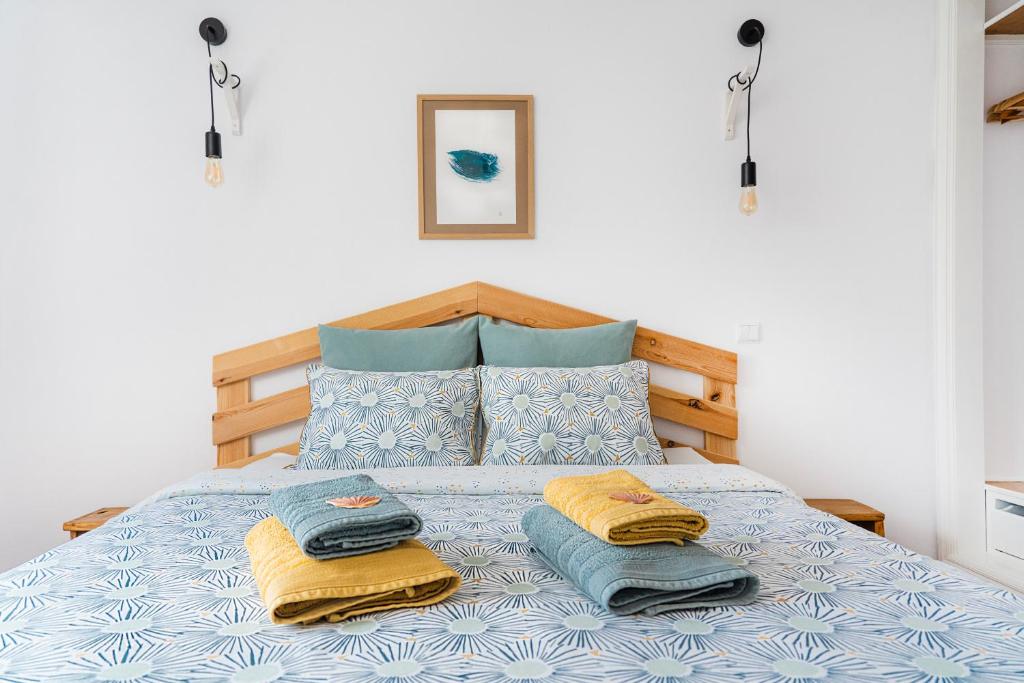 阿尔热祖尔Casa Codebò - Bed & Breakfast的一间卧室配有带毛巾的床