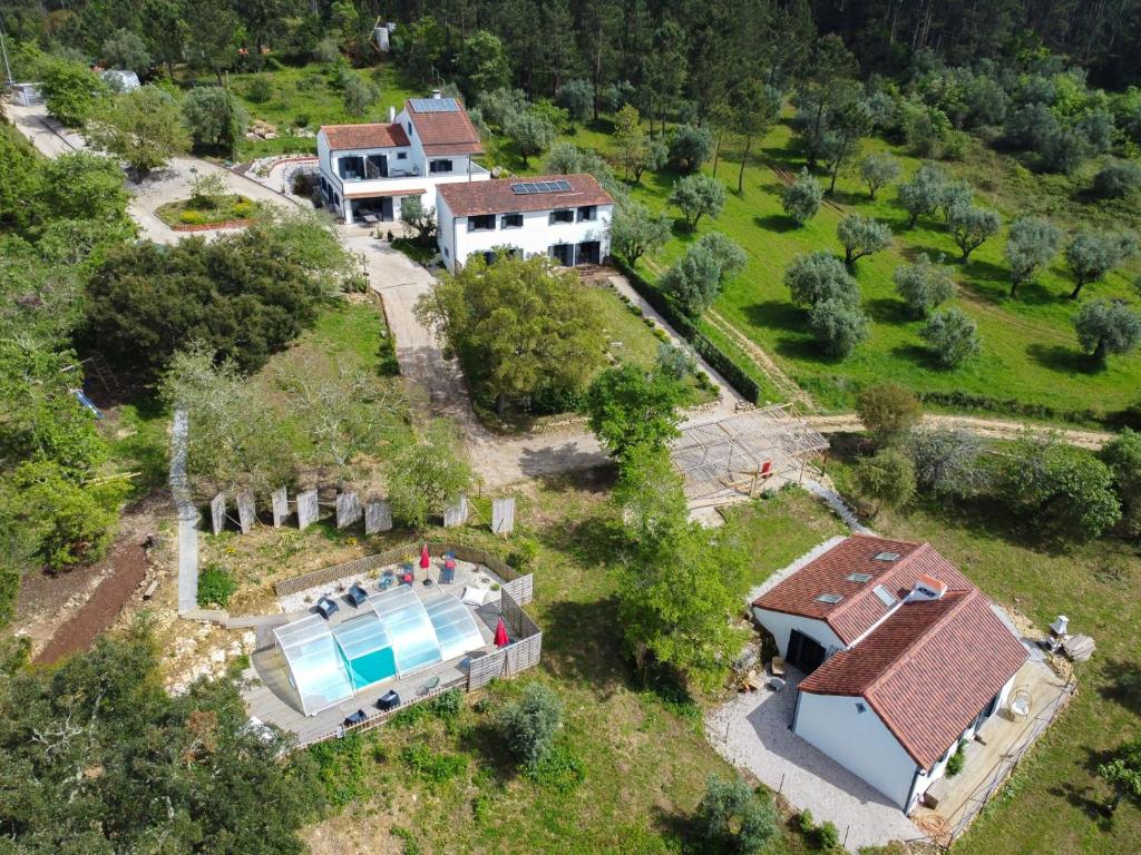OlivalCasa do Vale Cabo的享有带游泳池的房屋的空中景致