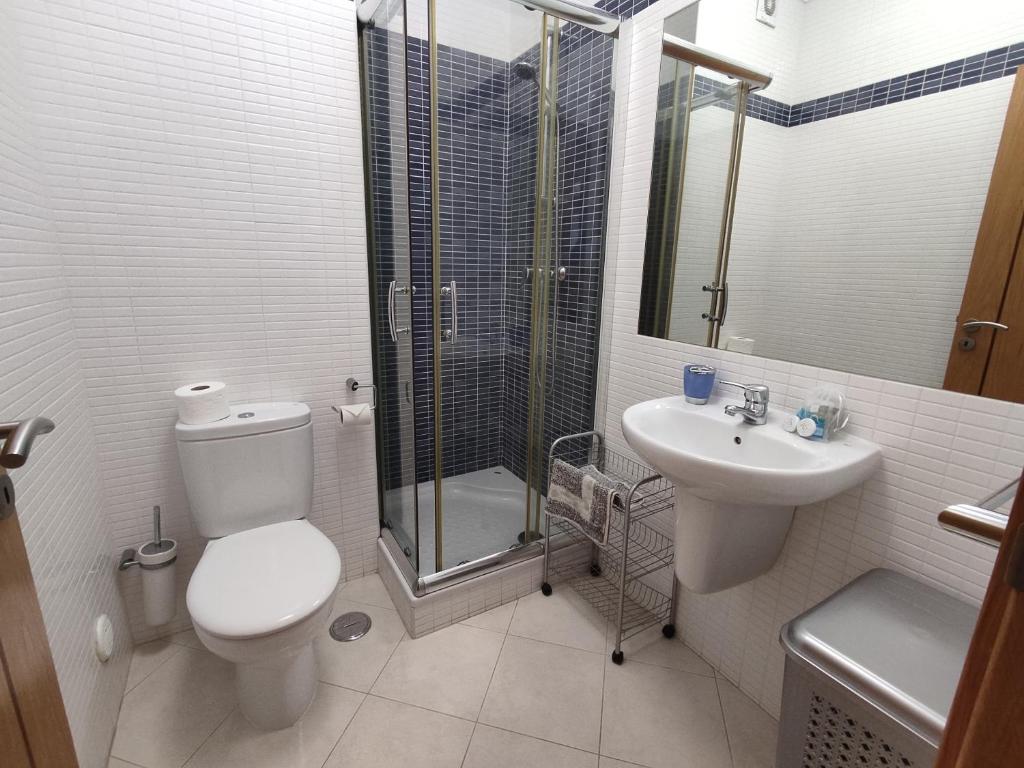 阿玛考德佩拉4AH Brisa Mar - Casas & Papéis的浴室配有卫生间、盥洗盆和淋浴。