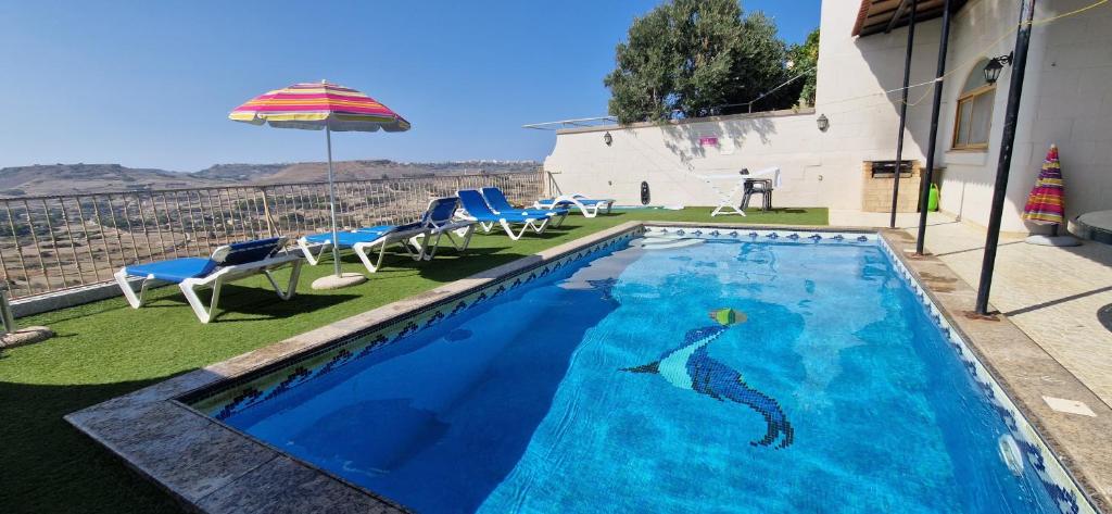 沙拉Modern Home - Valley view Pool的游泳池上涂有美人鱼