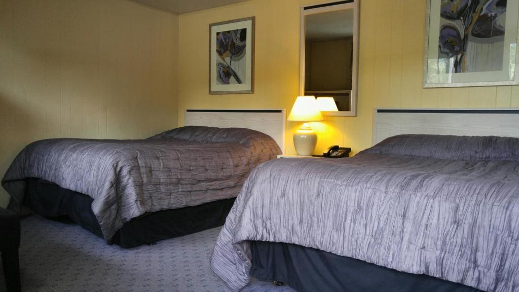 吉姆索普马卡罗索灯笼汽车旅馆的酒店客房,设有两张床和一盏灯