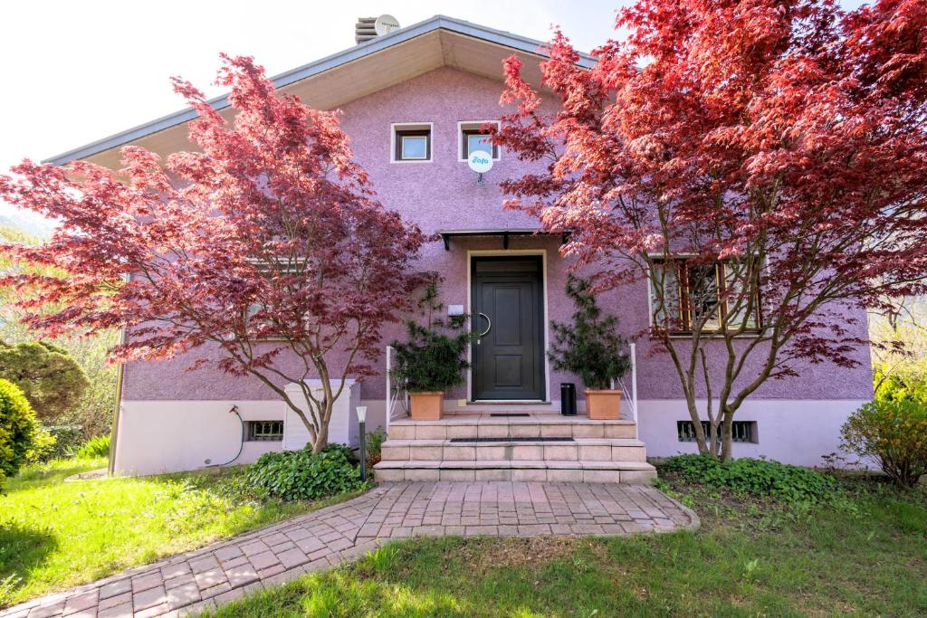 Berbenno di ValtellinaREVO Apartments - Casa Viola的一座紫色的房子,前面有树木