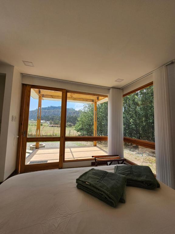 苏埃斯卡Casa del Oro的一间卧室设有一张床和一个大窗户