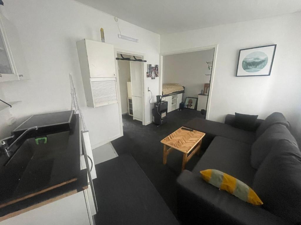 哥本哈根Airport Room的客厅配有沙发和桌子