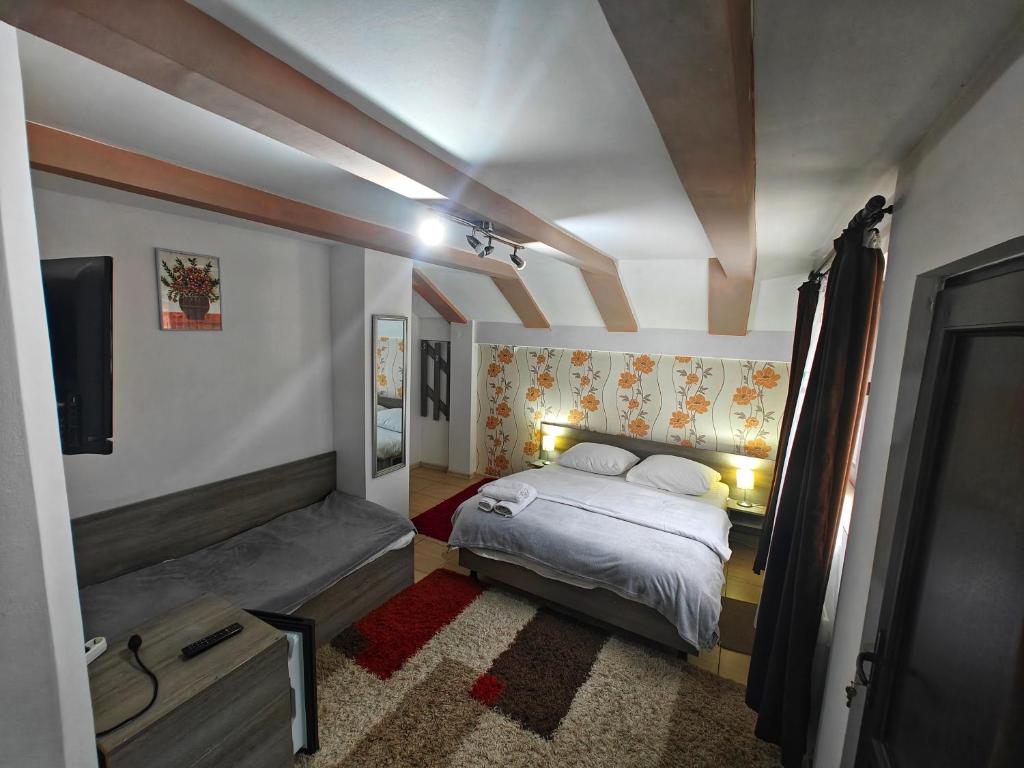伯伊莱海尔库拉内Casa Miclau的一间带床和电视的小卧室