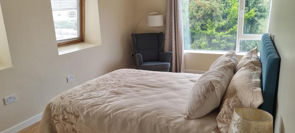 科克Pinewood Lodge的卧室配有带枕头的床铺和窗户。