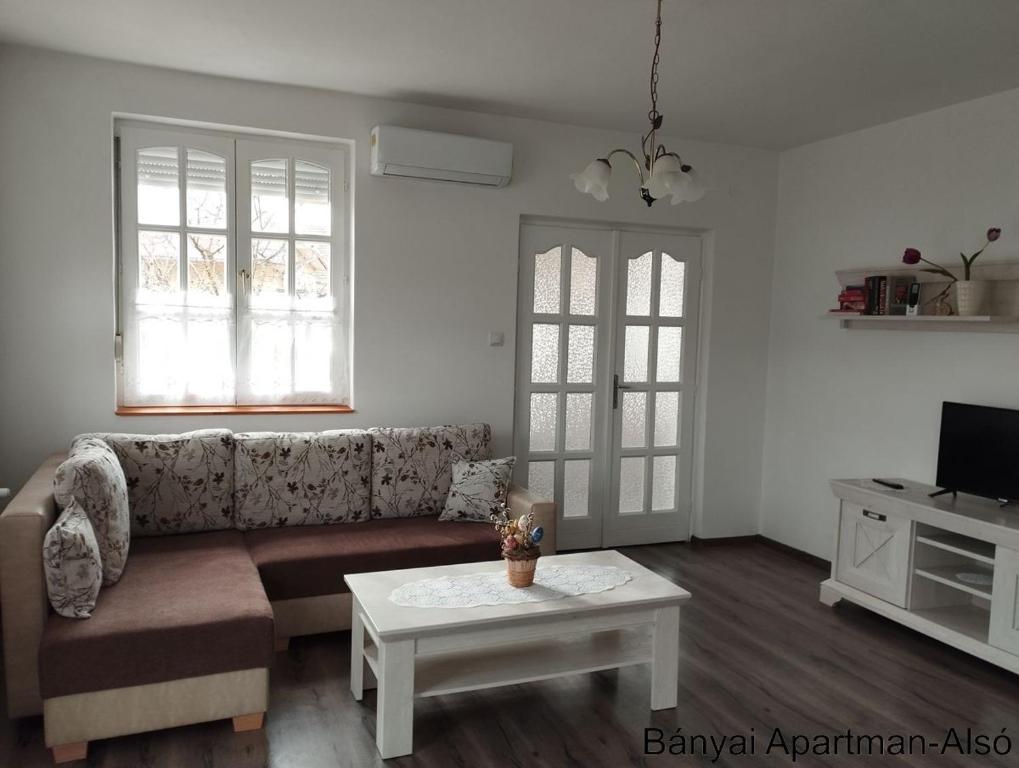 久洛Bányai Apartman的带沙发和咖啡桌的客厅