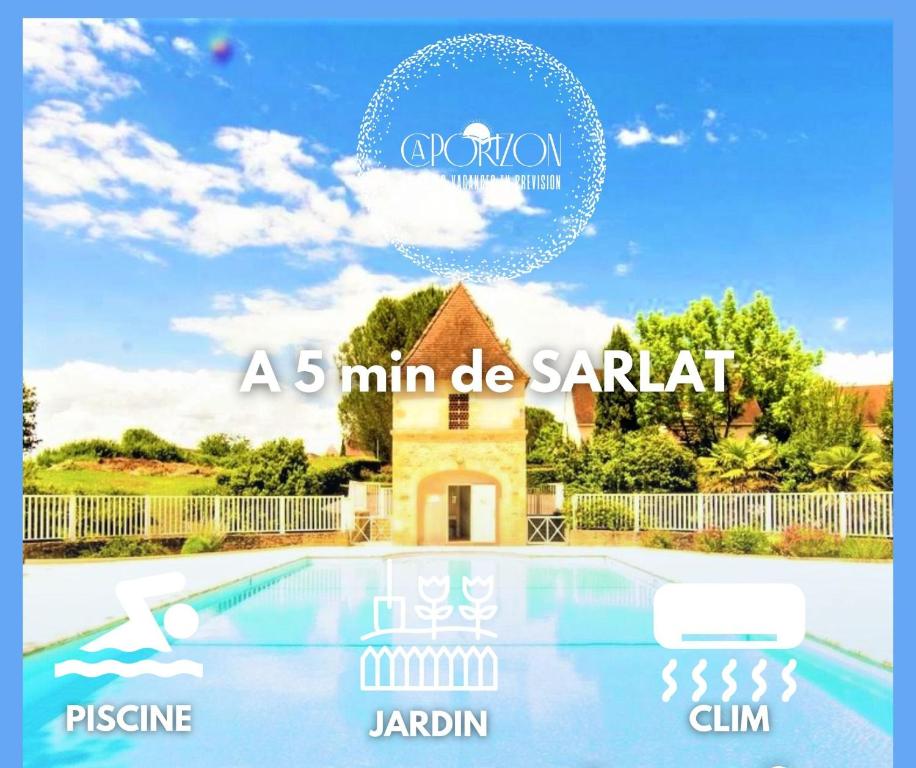 卡尔萨克阿亚克CAPORIZON-Carsac-Piscine-Gite Périgord Sarlat-Clim的迷你桑蒂利别墅 - 带游泳池