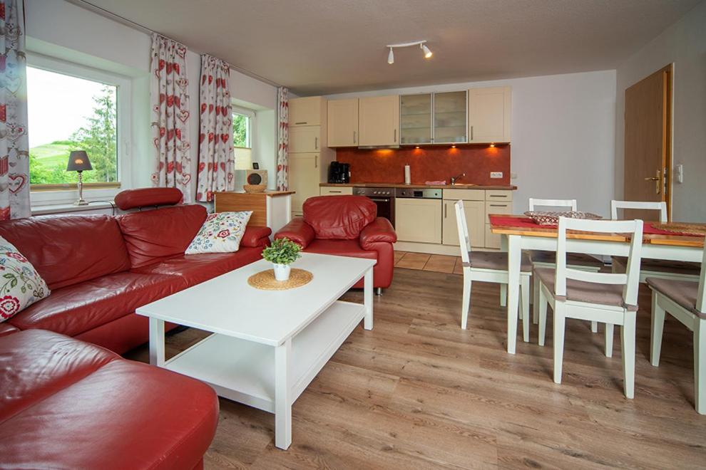 奥伯斯特多夫Haus Am Mühlbach - SommerBergBahn unlimited kostenlos的客厅配有红色的沙发和桌子
