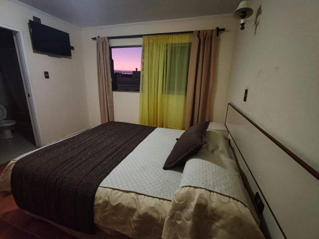 安托法加斯塔Hotel Brasil的一间卧室设有一张大床和一个窗户。