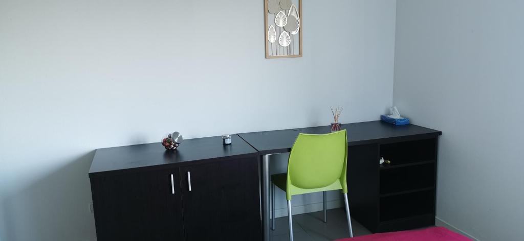 阿维尼翁Studio的一张桌子和一张绿色椅子