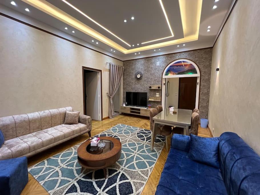 开罗Luxury apartment Downtown Cairo的带沙发和桌子的大客厅