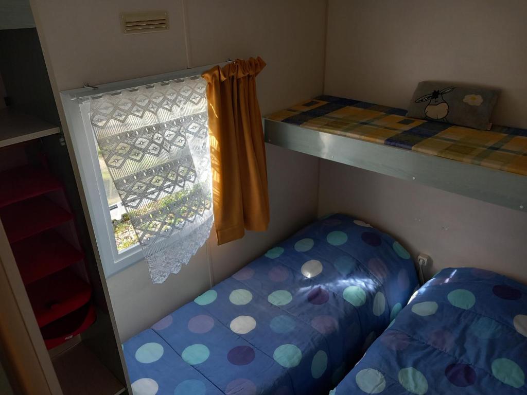 圣保罗莱达Mobil-Home The Duck的小房间设有双层床和窗户