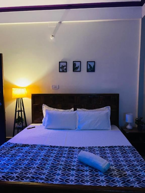 阿加尔塔拉Renade Leisure Stay的一间卧室配有一张带蓝色毯子的大床