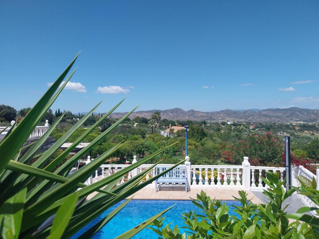 阿尔豪林德拉托里B&B Finca Sueño de Vida的从房子的阳台上可欣赏到游泳池的景色