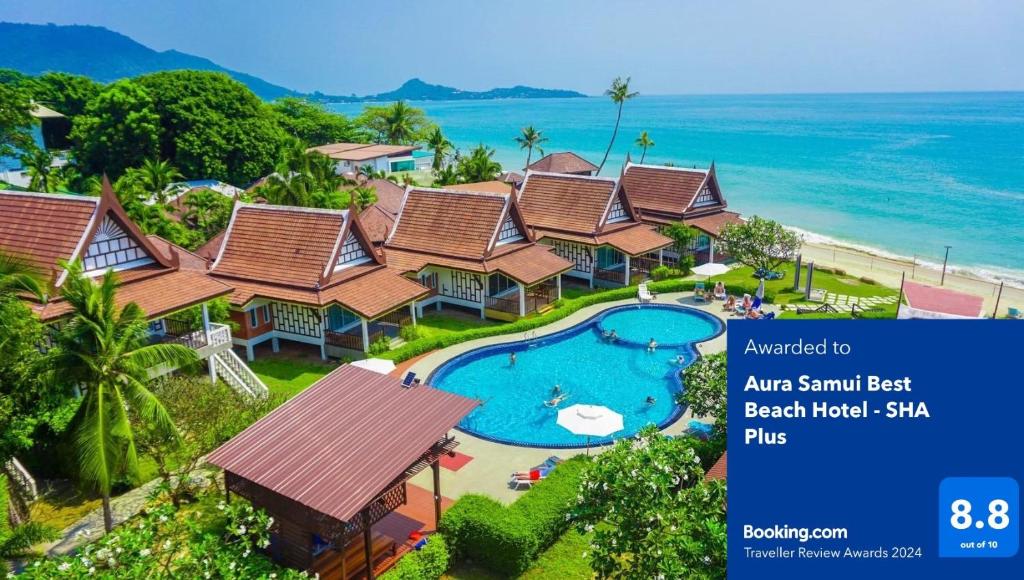 拉迈Aura Samui Best Beach Hotel - SHA Plus的一个带游泳池和海洋的岛屿度假胜地