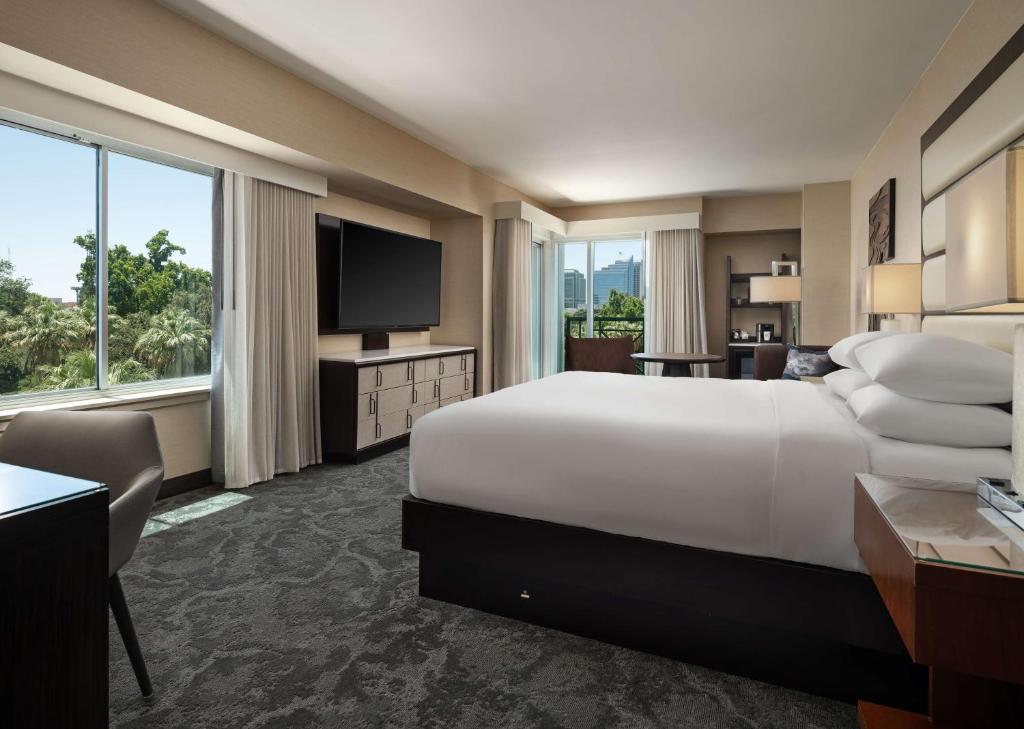 萨克拉门托萨克拉门托凯悦丽景酒店的酒店客房设有一张大床和一台电视。