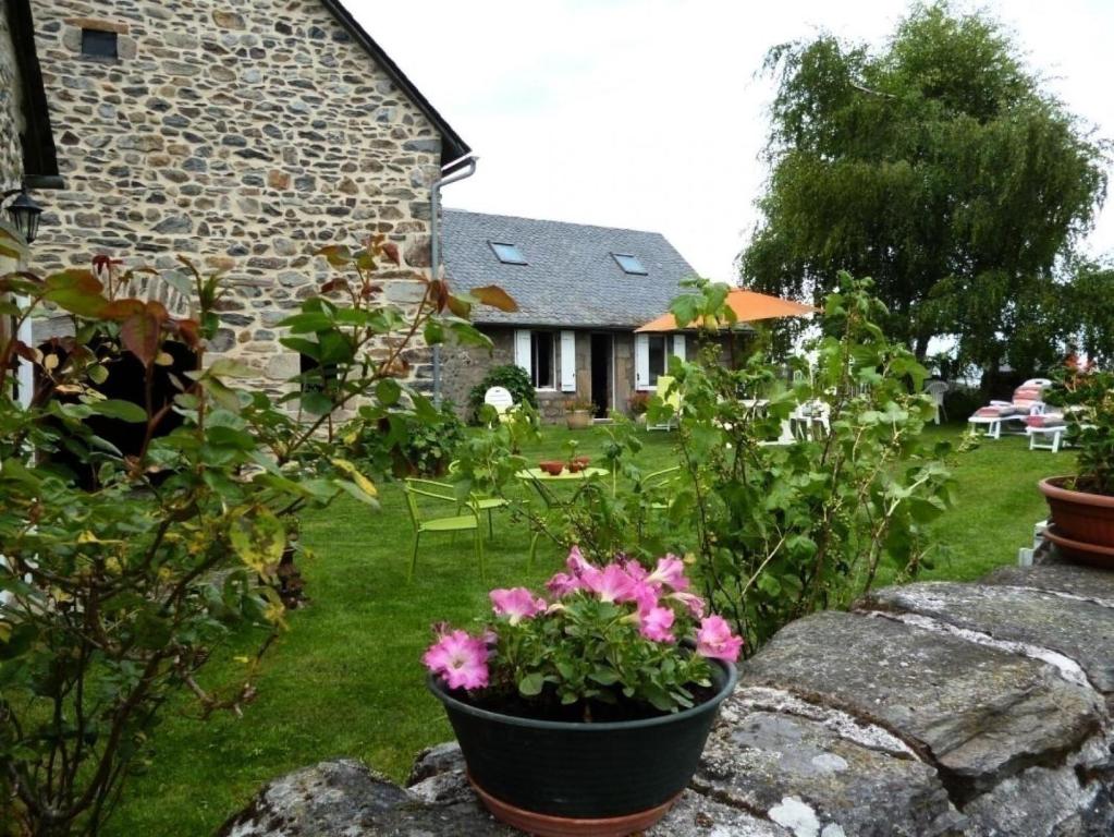 SarrouxGîte de France à Sarroux - St Julien 3 épis - Gîte de France 8 personnes 134的一座种有粉红色花卉的花园