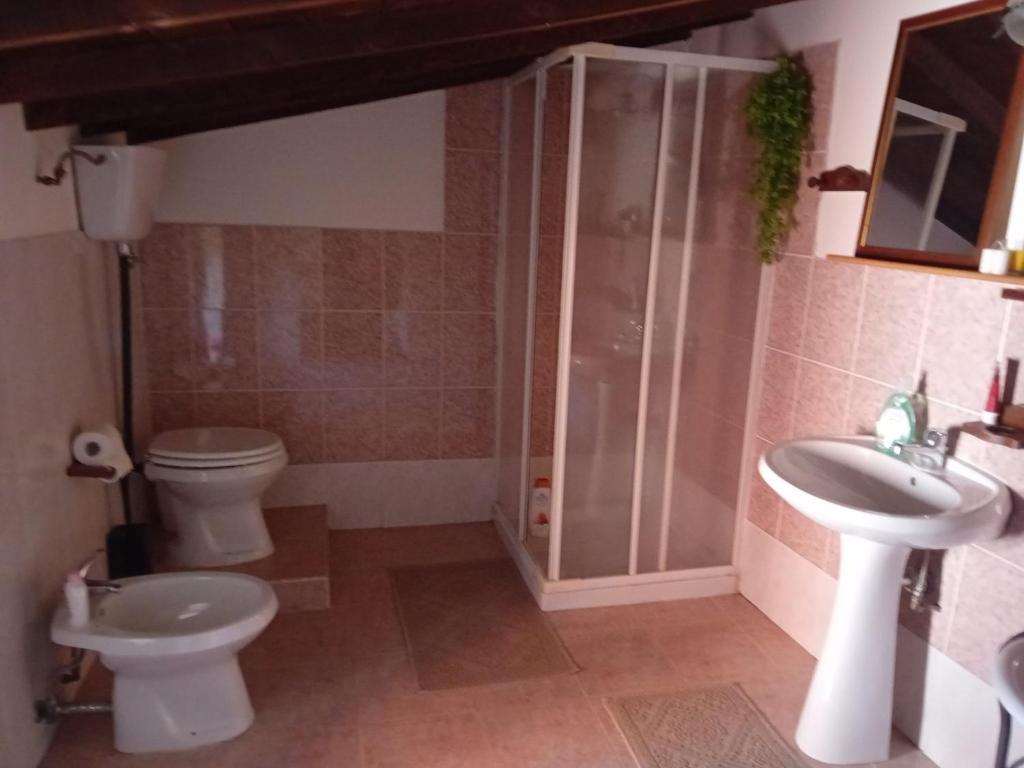 Su Mulinu的浴室配有卫生间、盥洗盆和淋浴。