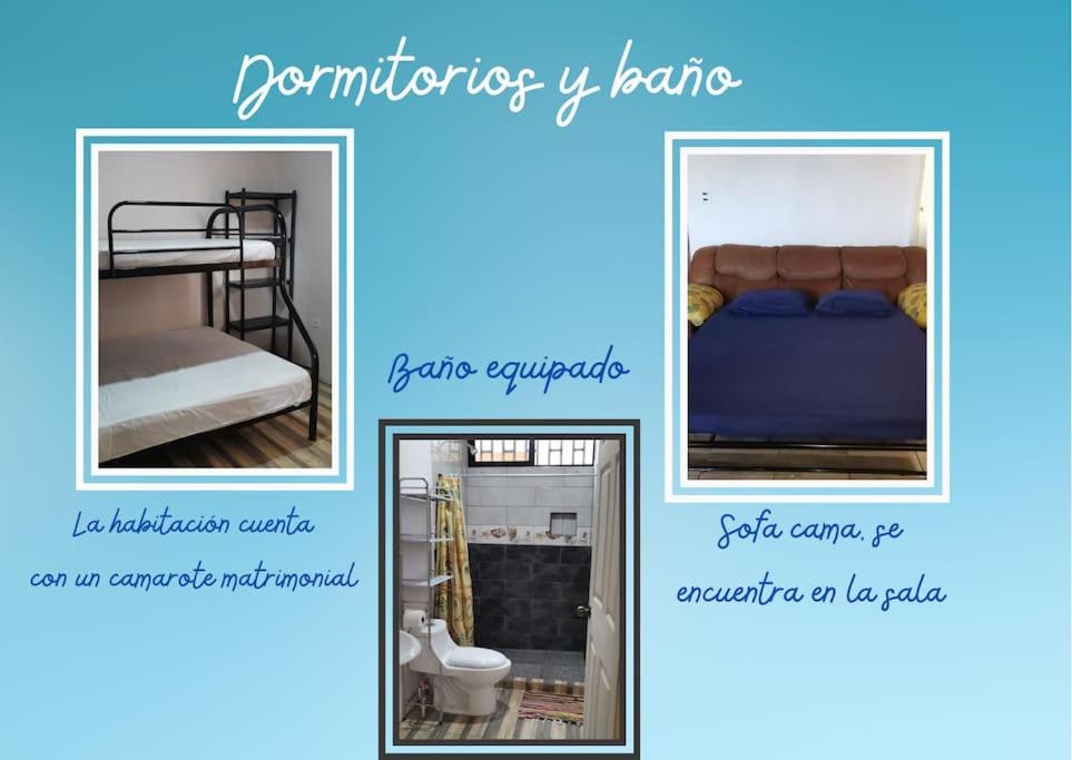 瓜纳卡斯特Tranquilo, WIFI y cerca de playas, ArLiz House的卧室和双层床的图片拼贴