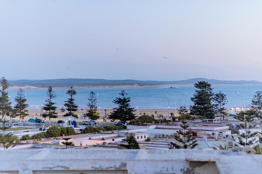 索维拉Giraffe Hostel-Sea view Rooftop的享有树木和水景海滩