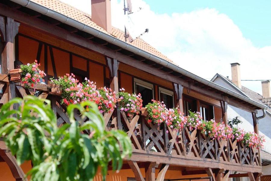 当巴克拉维尔尚布里斯阿诺德酒店的一个带鲜花的木制阳台