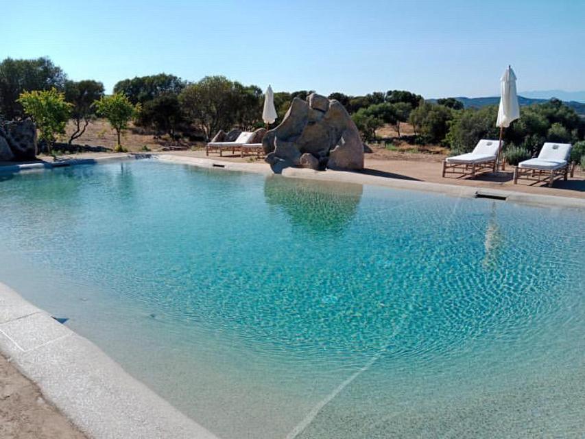 圣特雷莎加卢拉Massidda Country Retreat的一个带椅子和遮阳伞的大型蓝色游泳池
