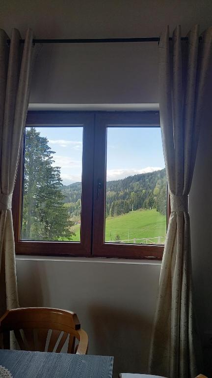 PrijepoljeZlatna Jabuka Lux的享有绿色田野景致的窗户