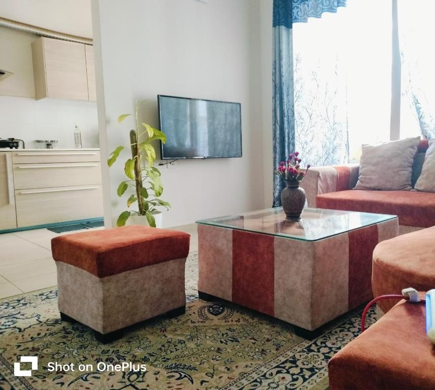班加罗尔SOLACE Premium 3BHK Apartment Manyata Tech Park and Mall of Asia的带沙发和咖啡桌的客厅