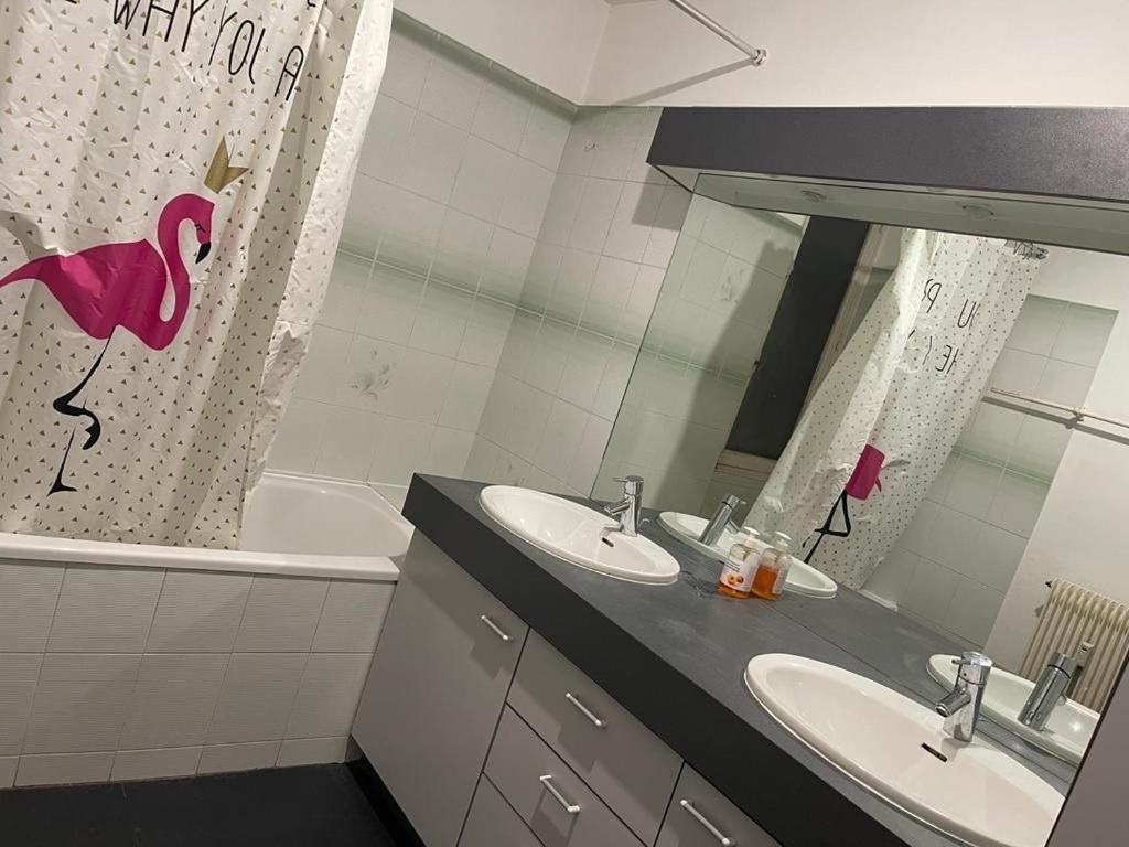 尚贝里Chand Mama的浴室设有2个水槽、浴缸和镜子