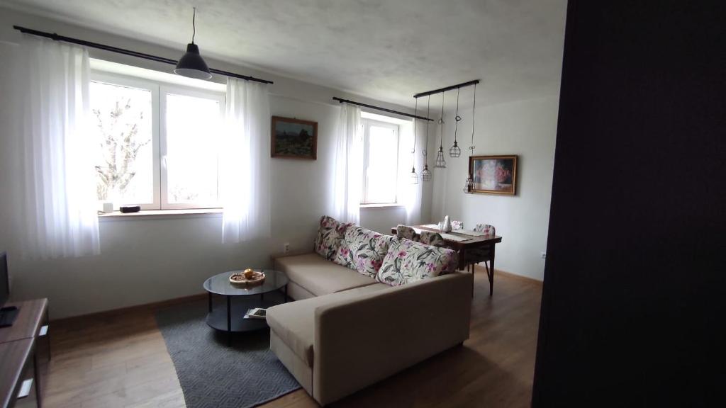 JelenecChata na samote的客厅配有沙发和桌子