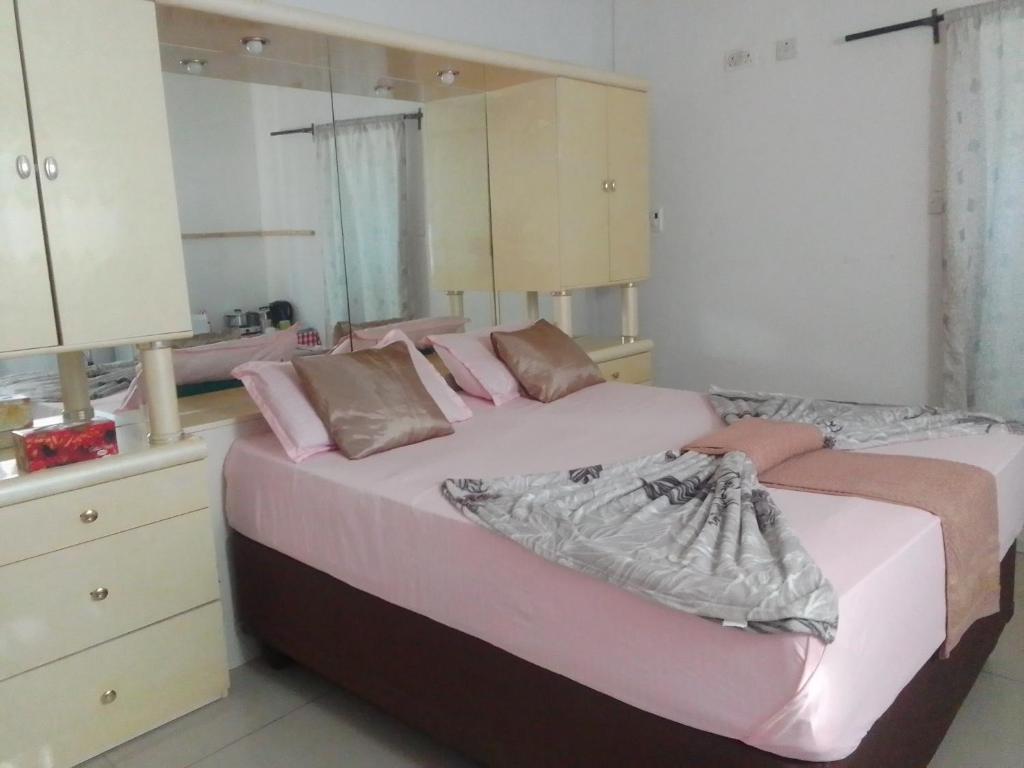 马翁Maun self catering accommodation的一间带两张床和梳妆台的卧室