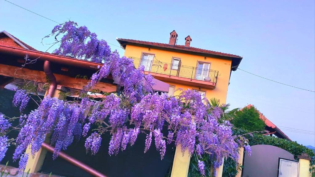 Arquata ScriviaB&B Villa S Anna Hospitality Solutions的挂在建筑物上的紫色花环
