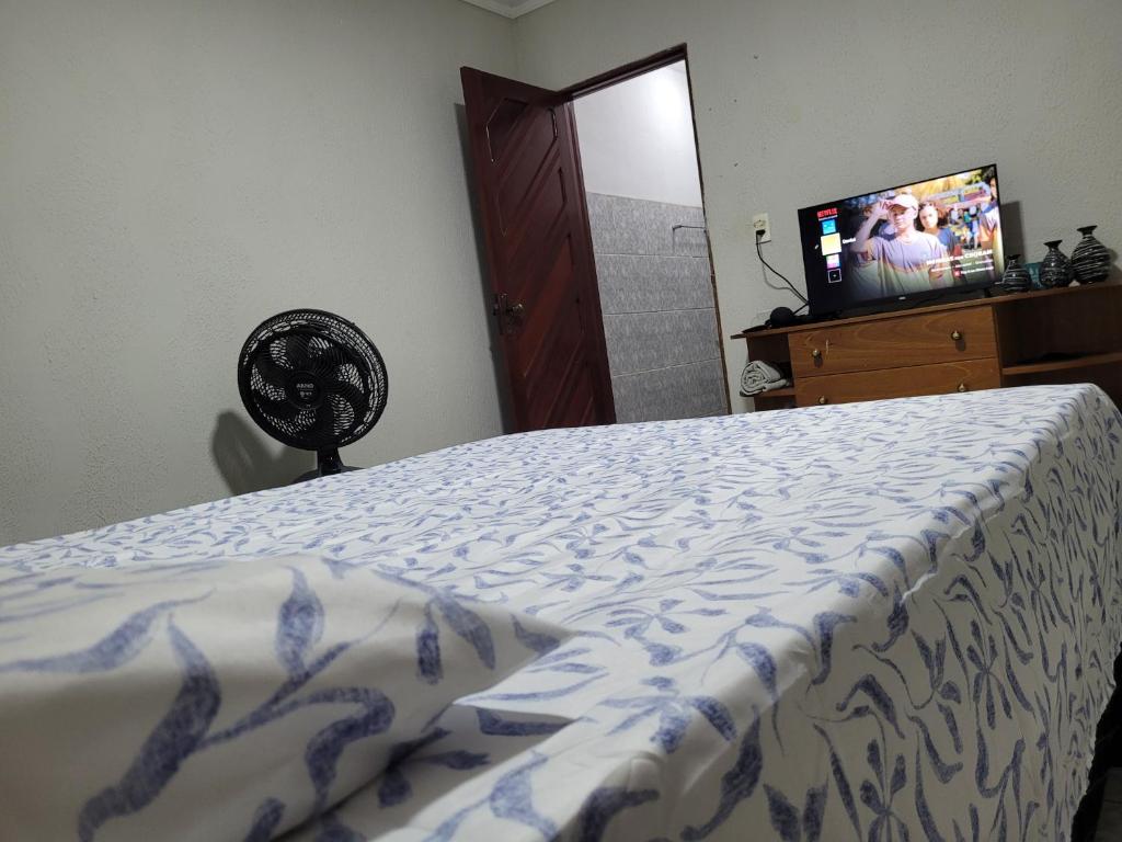 北茹阿泽鲁Quarto - Canto Juazeirense的一间卧室配有一张床和一台平面电视