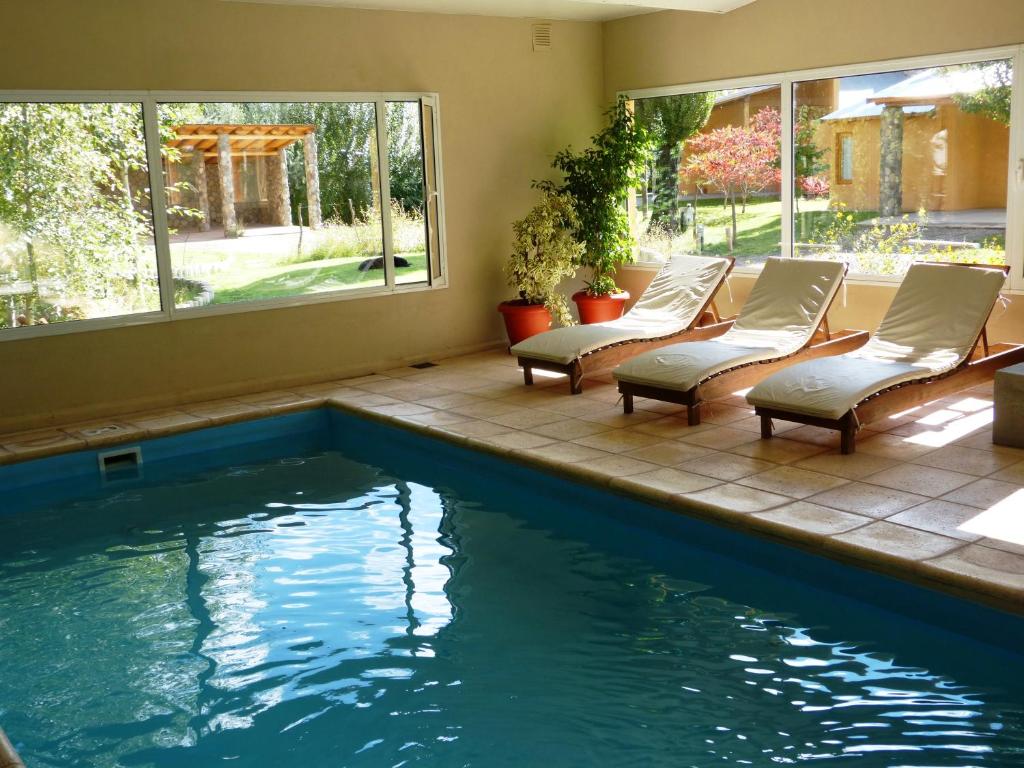 马拉圭柯隆山林小屋的游泳池旁的游泳池配有躺椅